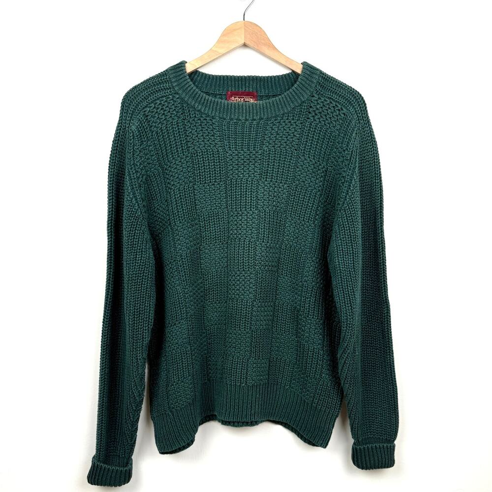 Vintage 90s Arbor Way Ramie Cotton Chunky Crewneck Sweater Mens XL Green